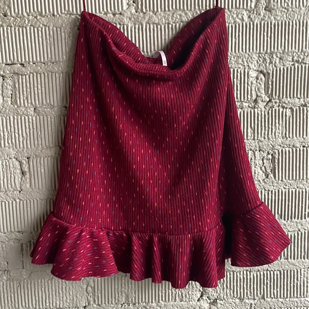 Free People knit red patterned ruffle mini skirt